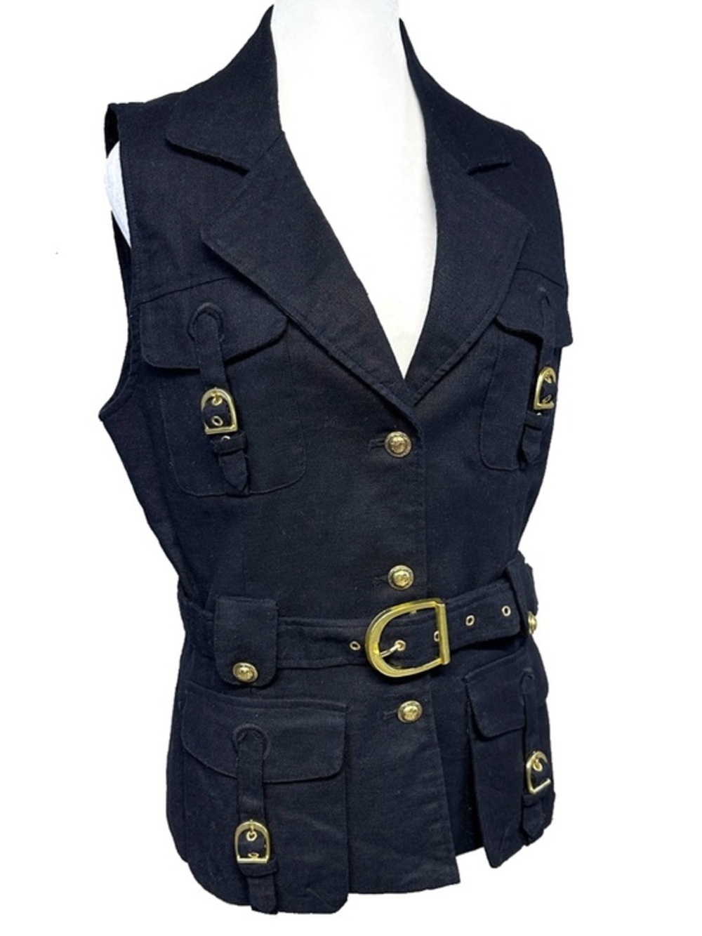 Sandro Sportswear Linen Cotton Black Vest Buckle Utility Punk Edgy Large